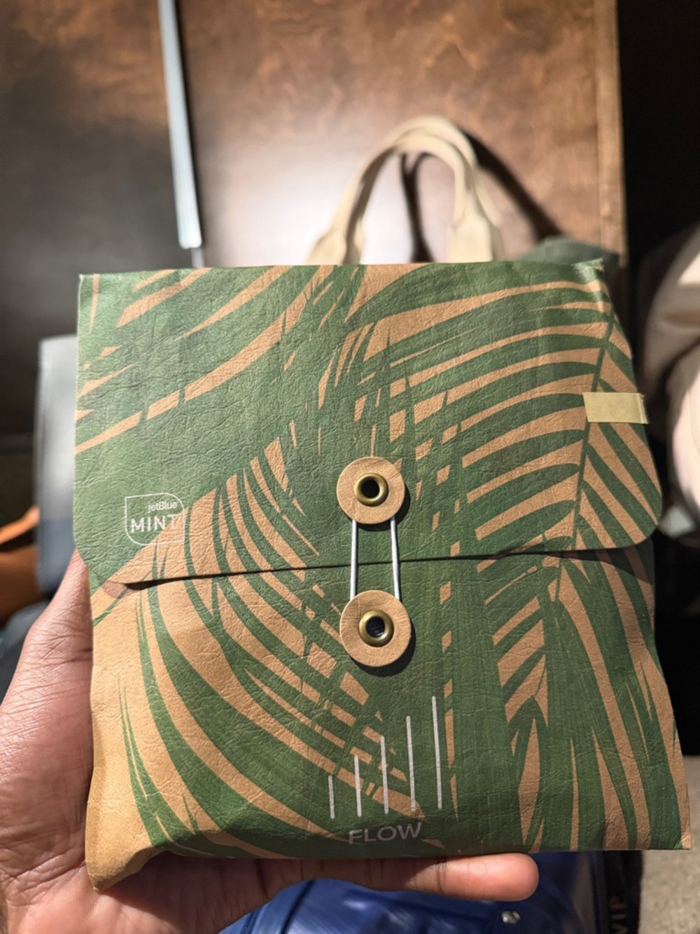 Tropical 🌴 Mint Green and Tan Palm-Print Toiletry Pouch for more prosperity 🥂✨🤗